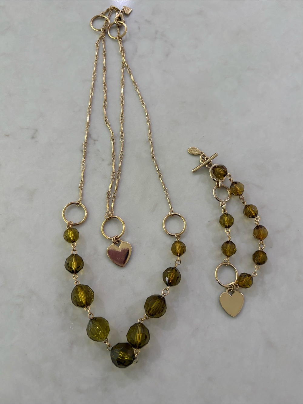Coquette Gold Heart & Olive Green Beaded Cookie Lee Set